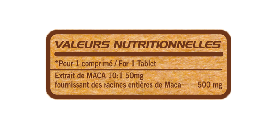 Tableau nutritionnel Maca